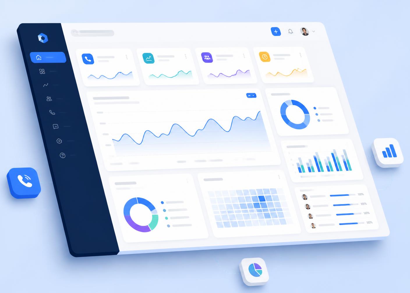 NearCall facility intelligence dashboard showing communication analytics and AI insights